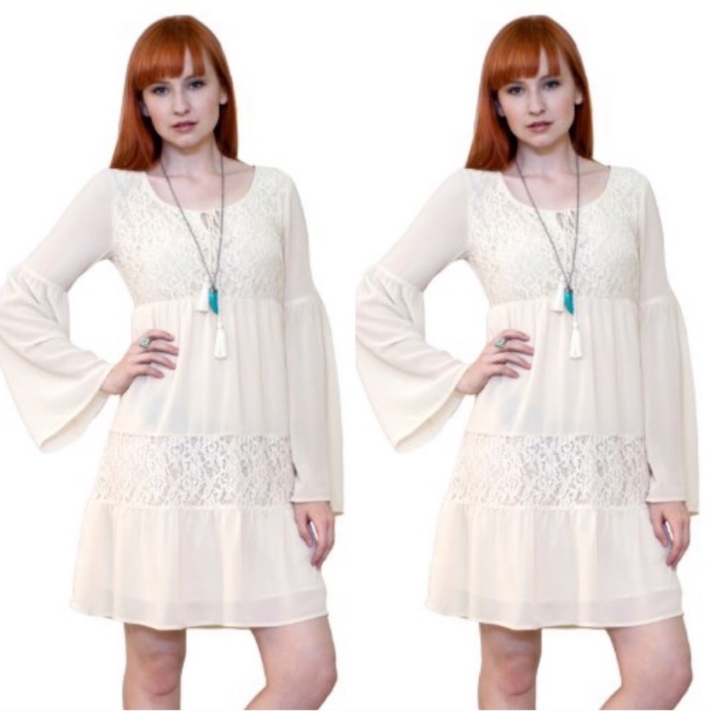 Flying Tomato dress prairie Boho ivory Small
